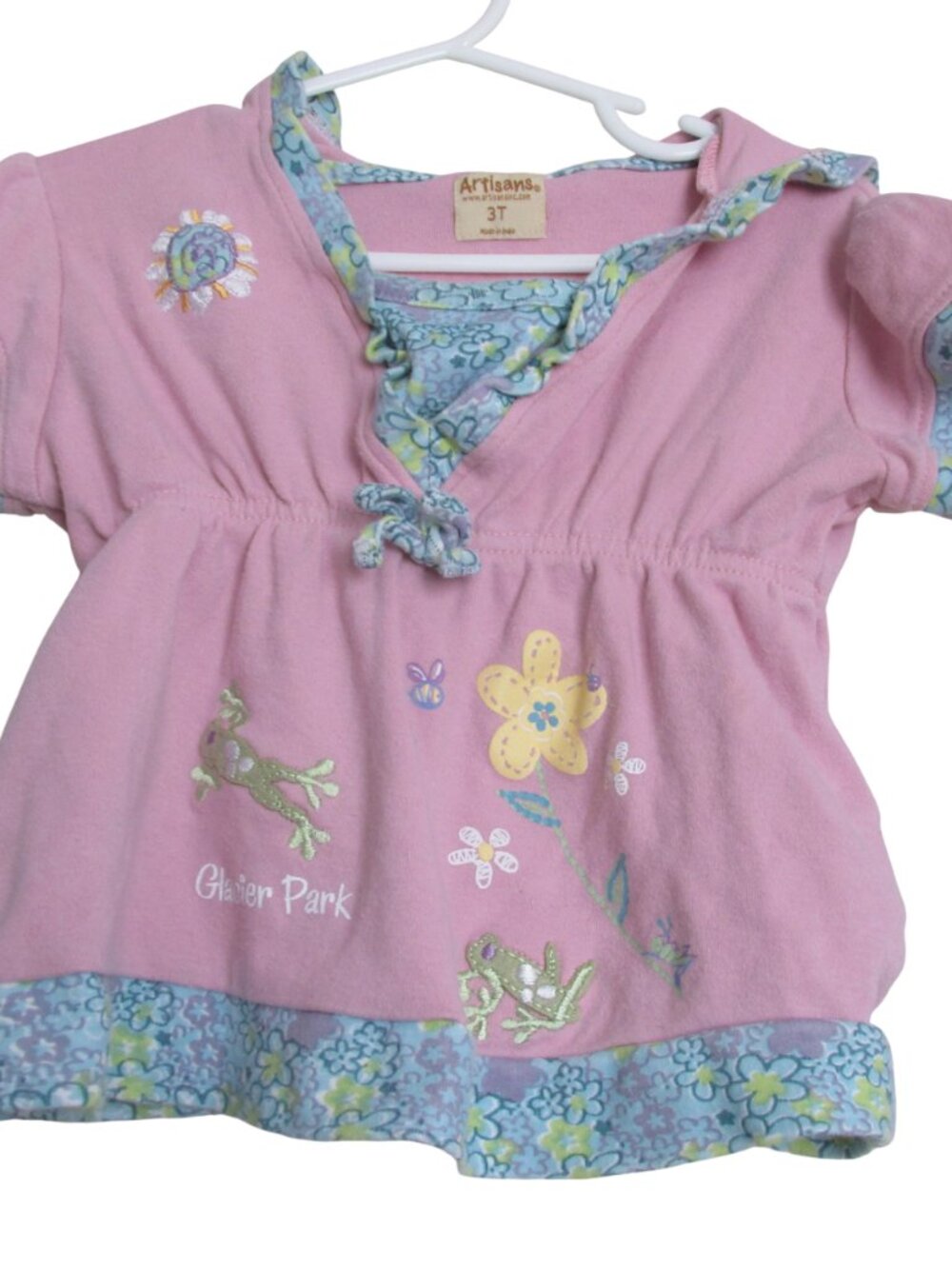 Artisans Hooded  Glacier Park T Shirt Toddler Girls 3T Pink Floral Short Sleeve